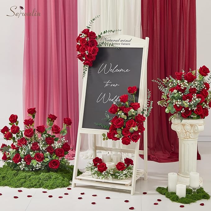 Serwalin 60 PCS Red Artificial Roses in Bulk, 3.15'' Flower Head Fake Silk Roses Realistic Roses for Bridal Bouquet Wedding Centerpieces Flower Arrangement Party Home Decor