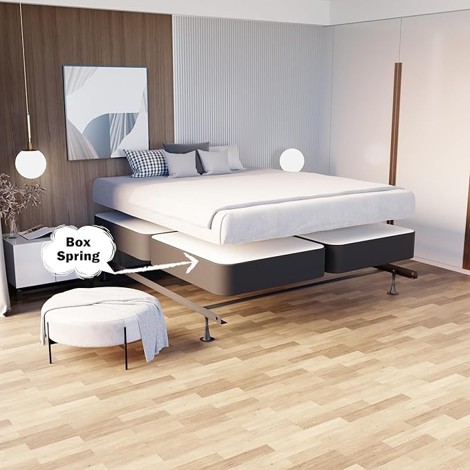 Treaton, 8-Inch Sturdy Wood Box Spring for Mattress Support - Durable and Fully Assembled, Natural Wood Foundation for California King(Fold), Gray