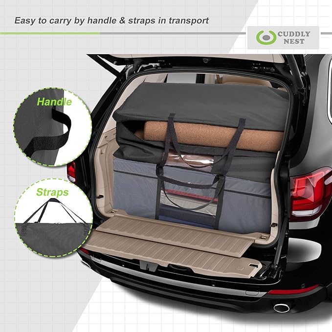 Cuddly Nest Folding Mattress Storage Bag - Heavy Duty Carry Case for Tri-Fold Guest Bed (Fits 4" Single Mattress,Black)
