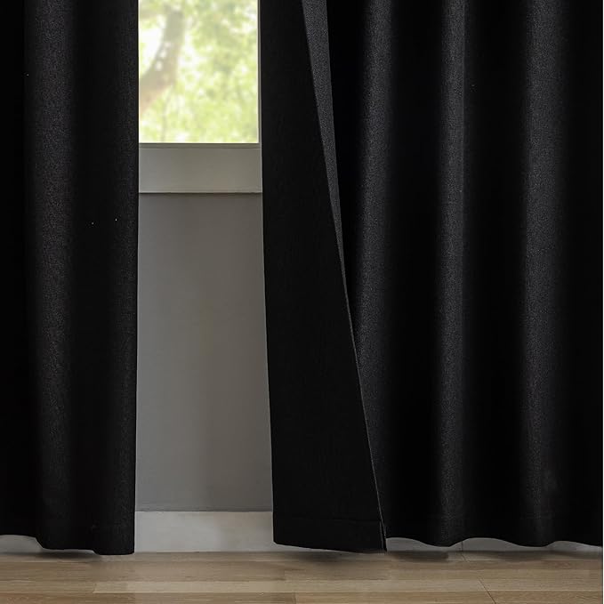 KangBang Black Pinch Pleated Curtains Blackout 84 Inch Length 2 Panels Set, Thermal Insulated Pleated Drapes with Hooks for Bedroom Living Room, Elegant Modern Window Panels, Black, 40Wx84L