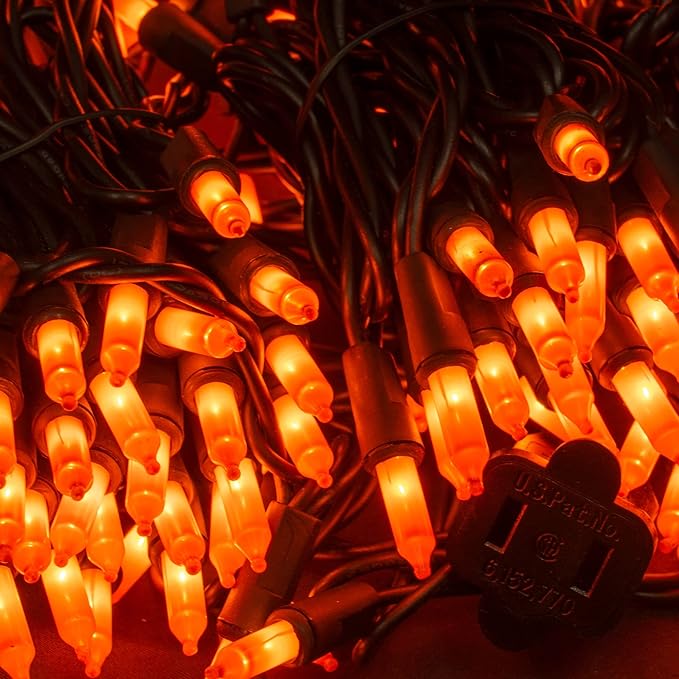 Dazzle Bright Orange Halloween Mini Lights, 20FT 100 Count Waterproof Incandescent Lights Plug in, Connectable Halloween Decorations for Indoor Outdoor Party Yard