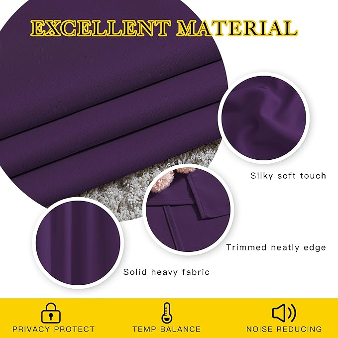 NICETOWN Royal Purple Room Darkening 102 inch Curtains, Grommet Thermal Curtains Weighted Window Treatments for Living Room/Farmhouse, W46 x L102, 2 Panels