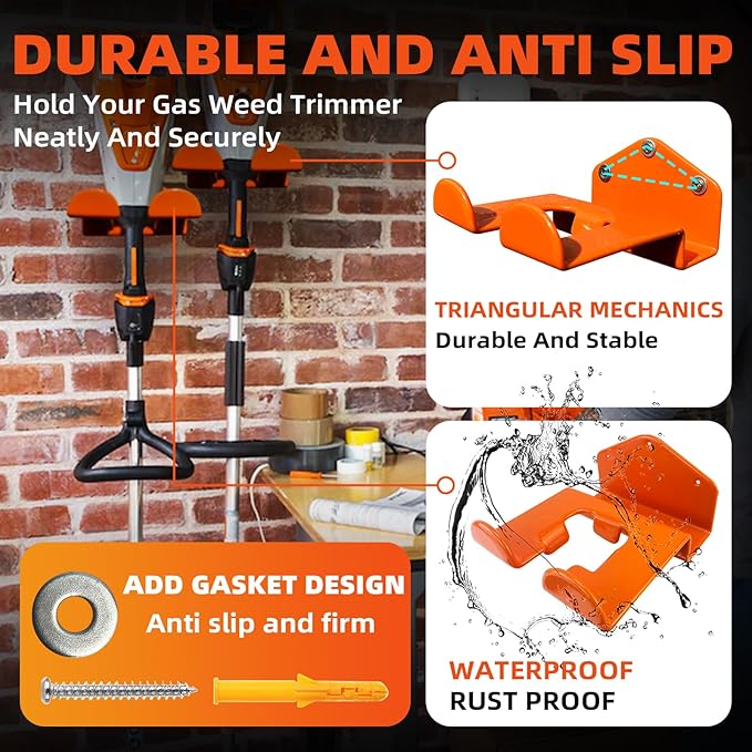 Weedeater Hanger, 2 Pack Weed Eater Hanger for Wall, Heavy Duty Weed Wacker Hooks for Garage, Garage Organization Storage Shed Organizer Mounted Trimmer Rack