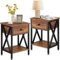 VECELO Nightstands Set of 2, Modern Bedside End Tables, Night Stands with Drawer and Storage Shelf for Living Room Bedroom, Industrial Metal Frame