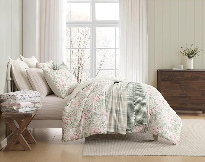 Laura Ashley - Flannel Sheets King Size, Anti-Pilling & Wrinkle Resistant Cotton, Touchably Soft for All-Season Comfort - Bed Sheets with Matching Pillowcases & Fitted Sheet (Berry Bright Red)