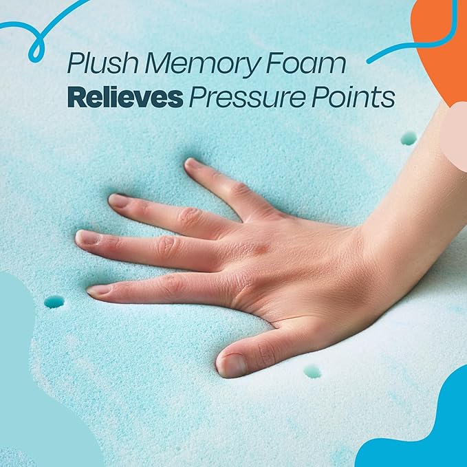 Linenspa 3 Inch Gel Swirl Memory Foam Mattress Topper – Cooling Gel Infused – Pressure Relieving Bed Topper - Mattress Pad – CertiPUR Certified - Queen Size
