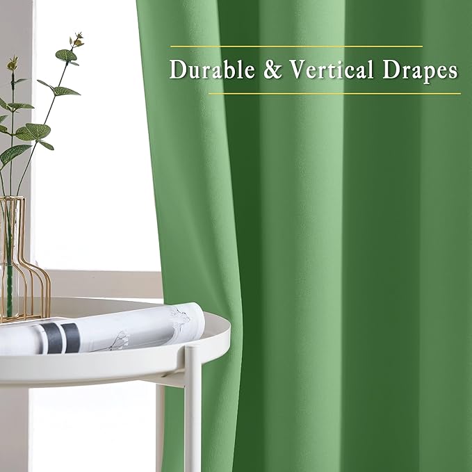 NICETOWN Room Darkening Window Curtains 90 inch Length, Thermal Insulated Grommet Light Blocking Solid Curtain Drapes for Bedroom/Living Room, Forest Green, Set of 2, W52 x L90