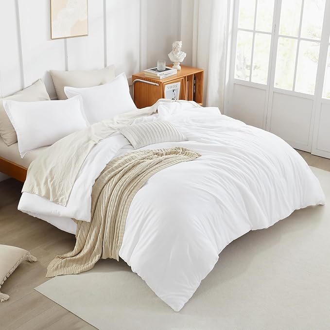 Litanika White Comforter Full Size Set, 3 Pieces Lightweight Solid Bedding Comforter Set, All Season Fluffy Bed Set