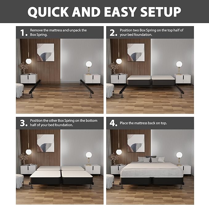 Treaton, 8-Inch Sturdy Wood Box Spring for Mattress Support - Durable and Fully Assembled, Natural Wood Foundation for King(Fold), Gray