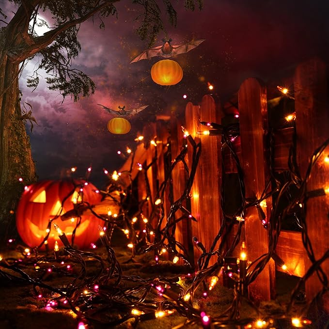 Toodour Orange & Purple Halloween Lights, 12.5ft 50 Count Incandescent Halloween String Lights, UL Certified Connectable Mini Bulbs String Lights for Outdoor, Indoor, Garden, Porch, Party, Home Decor