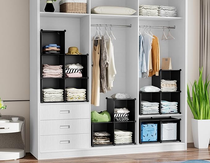 6-Cube Storage Organizer, Closet Organizer Storage Cabinet Shelf Bookcase Bookshelf with Metal Hammer, Storage Cubes Organizer Cabinet for Kids, Closet, Bedroom, Bathroom(11.8x11.8x11.8 inch)Black