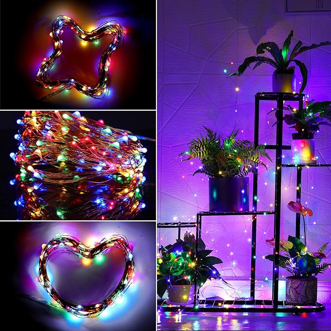 Led Fairy Lights Battery Operated, 1 Pack Mini Battery Powered Copper Wire Starry Fairy Lights for Bedroom, Christmas, Parties, Wedding, Centerpiece, Decoration (5m/16ft Multi-Colored)