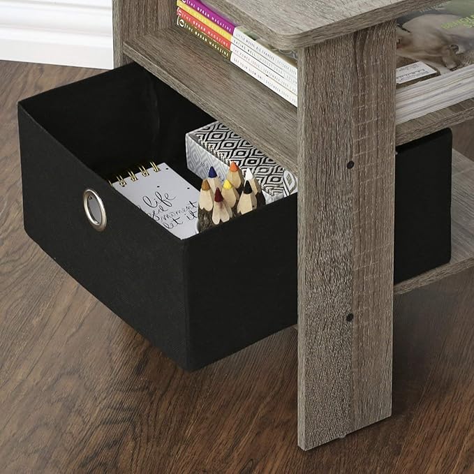 Furinno Andrey Set of 2 End Table / Side Table / Night Stand / Bedside Table with Bin Drawer, French Oak Grey