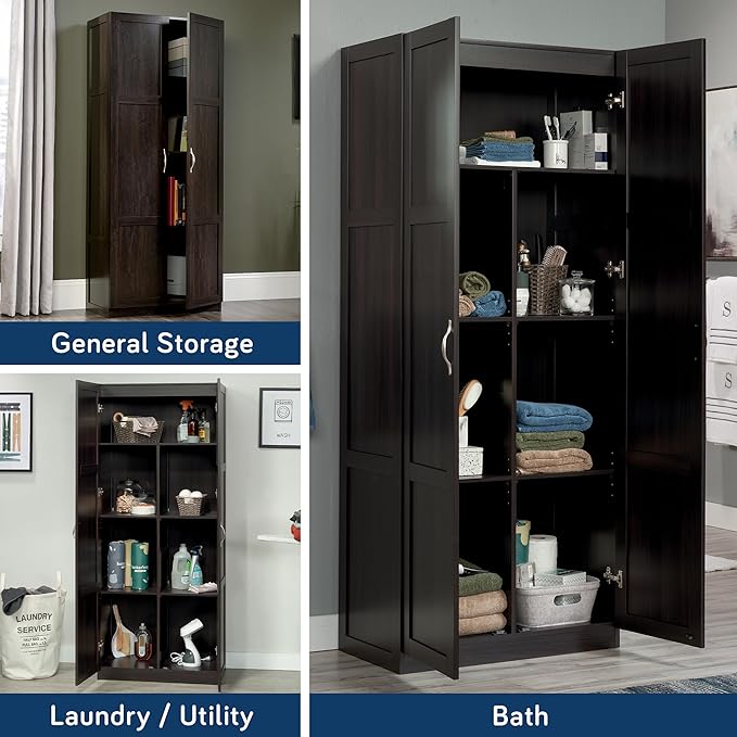 Sauder Storage Cabinet/ Pantry cabinets, 29.61 " x D: 16.02 " x H: 71.50", Cinnamon Cherry finish