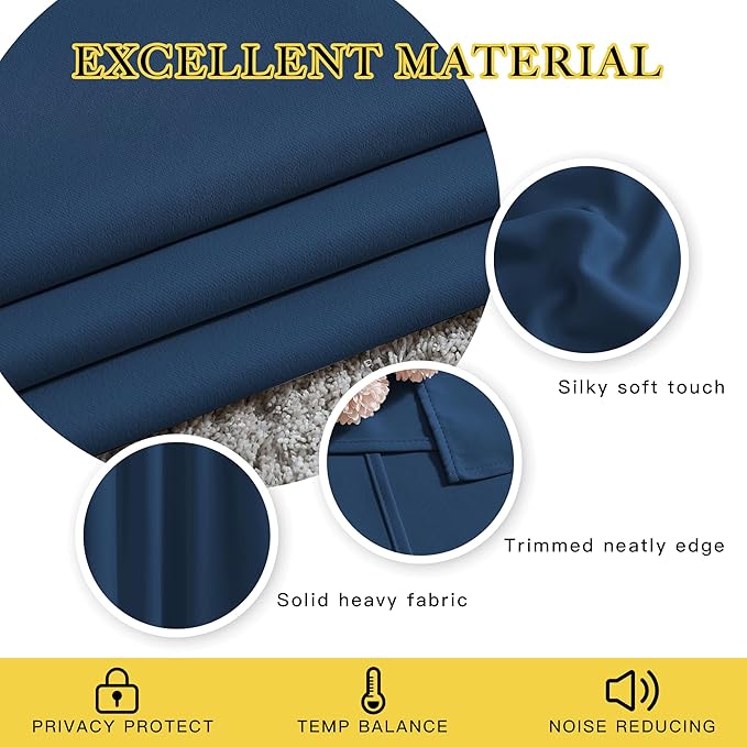 NICETOWN Moroccan Blue Blackout Living Room Curtains 110 inches Long, Grommet Thermal Window Treatments Room Divider Blinds Sound Reducing for Living Room, W66 x L110, 2 Pieces