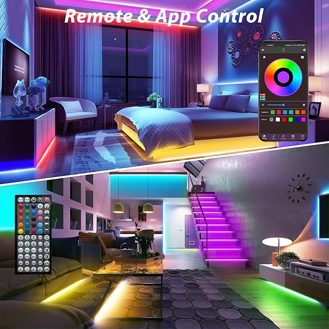 Led Lights for Bedroom 300 ft (3 Rolls*100ft) Music Sync RGB Led Strip Lights with Remote App Control, Color Changing Led Lights for Room Home Kitchen Party Decor