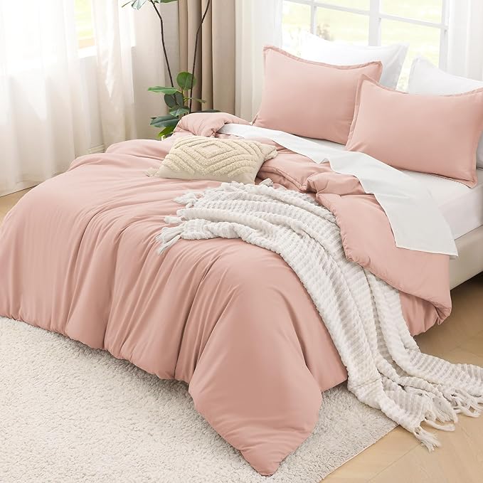 Litanika Blush Pink Comforter California King Size, 3 Pieces Cal King Lightweight Solid Bedding Comforter Set, All Season Fluffy Bed Set (104x96In Comforter & 2 Pillowcases)