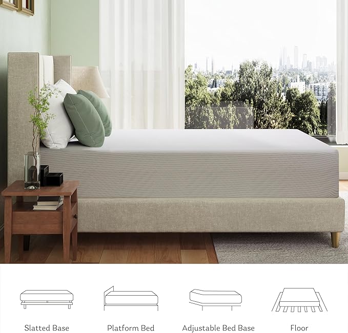 Queen Mattress in a Box, 10 inch Mattresses for Platform Bed Double Size Daybed, Green Tea Memory Foam Medium Firm