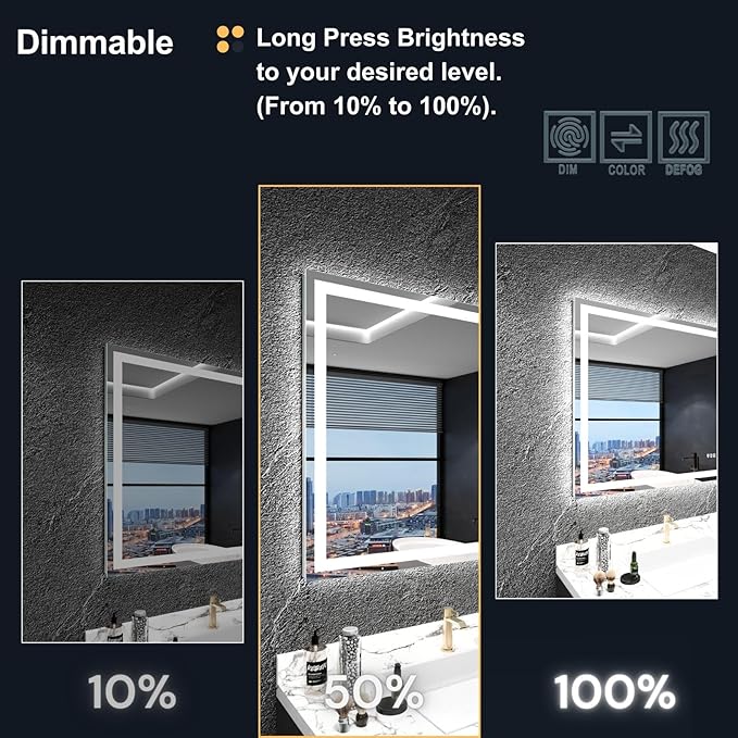 LED Bathroom Mirror 24"x 32",Front Lit and Backlit LED Mirror,Vanity Mirror with Lights Stepless Dmable,Aimnti-Fog, Shatter-Proof, Memory,3 Color LED Wall Mirror (Horizontal/Vertical)