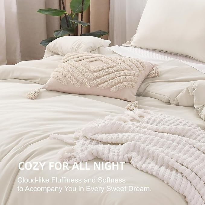 Litanika Oversized King Comforter 128x120 Beige, 3 Pieces Lightweight Solid Bedding Comforter Set, All Season Fluffy Bed Set (1 Comforter & 2 Pillowcases)