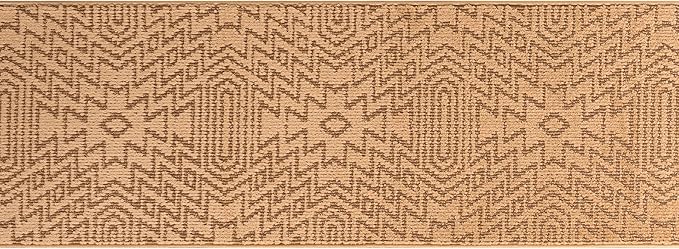 Custom Length Cut to Size Tribal Ethnic Southwestern Inspired Hallway Runner Rug, Non Slip Rubber Backed, 31 inch Wide X Customized Length, Inca Tan, 31 inch X 9 feet