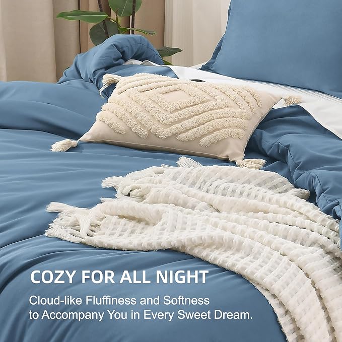 Litanika Comforters California King Size Ocean Blue, 3 Pieces Lightweight Solid Bedding Set & Collections, All Season Fluffy Bed Set (104x96 Inches Comforter & 2 Pillowcases)
