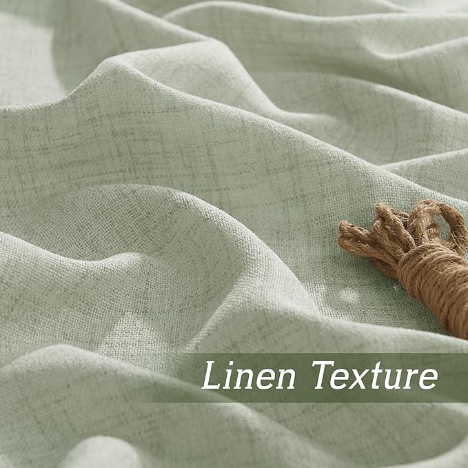 RYB HOME Linen Sheer Curtains and Drapes for Living Room and Bedroom 84 inches Length, Breathable Weave Textured/Rod Pocket Semi Sheer Curtains, Sage Green, W 52 x L 84 inches, 2 Panels Set