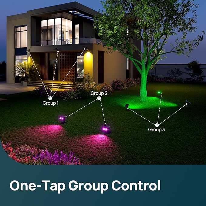Linkind Smart Solar Spot Lights Outdoor SL5C, Solar Lights Outdoor Spotlight Color Changing APP/Voice Control Landscape Lighting, IP67 Christmas Halloween Decorations for Yard, Garden, Pathway(2 Pack)