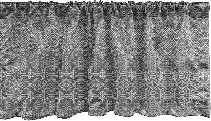 Ambesonne Aztec Window Valance, Pattern of Symmetric Tribal Inspired Streaks and Motifs in Greyscale Tones, Curtain Valance for Kitchen Bedroom Decor with Rod Pocket, 54" X 18", Pale Grey and Dimgray