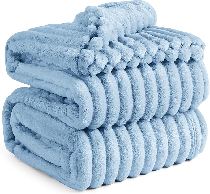 Bedsure GentleSoft Blue Fleece Blanket for Couch - Cozy Soft Blankets for Women, Cute Small Throws for Girls, Light Blue, 108x90 Inches