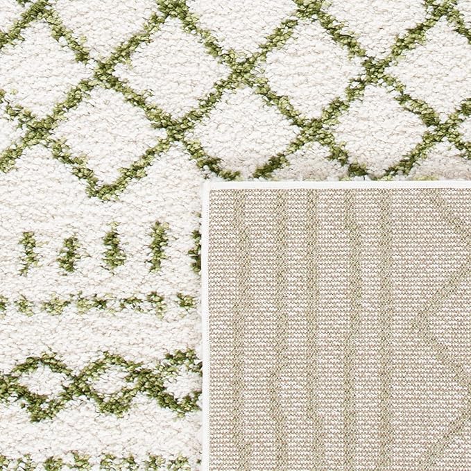 SAFAVIEH Arizona Shag Collection Area Rug - 3'2" Round, Ivory & Green, Moroccan Design, Non-Shedding & Easy Care, 1.6-inch Thick, Ideal for The Living Room, Dining, Bedroom (ASG741Y)