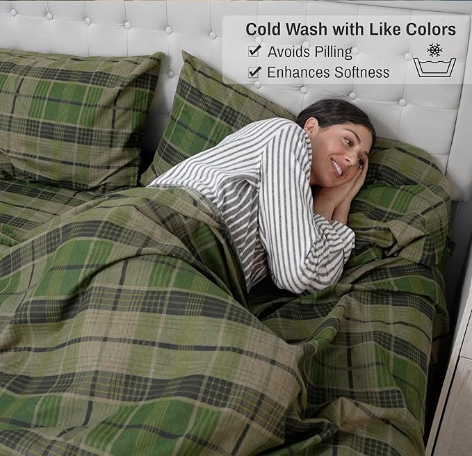 RUVANTI Flannel Sheets Twin Size - 100% Cotton Double Brushed Twin Sheets Set, Deep Pockets 16 Inches, All Seasons Breathable & Extra Soft Bed Sheets, Warm & Cozy, 3 Piece, DNA Plaid