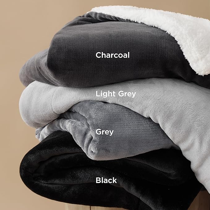 Bedsure GentleSoft Sherpa Fleece Blankets Queen Size for Bed - Thick and Warm Throw for Women and Men, Soft Fuzzy Plush Queen Blanket for Winter, Black, 90x90 Inches