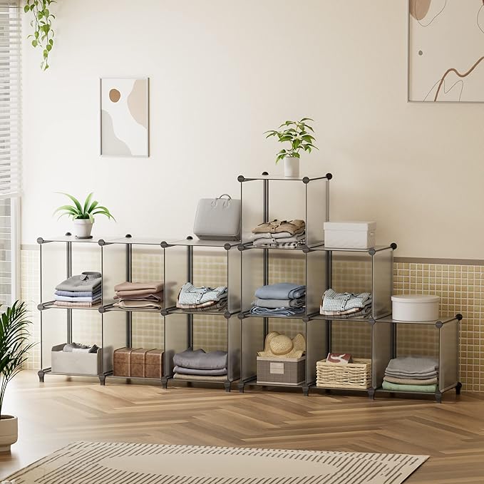 HOMIDEC 6 Light Grey Cube Storage Organizer, Modular Storage Shelf with Hammer, Cube Storage Bin Cabinet Closet Bookshelf for Living Room, Bedroom, Office, Each Cubes Size 11.8 x 11.8 inch