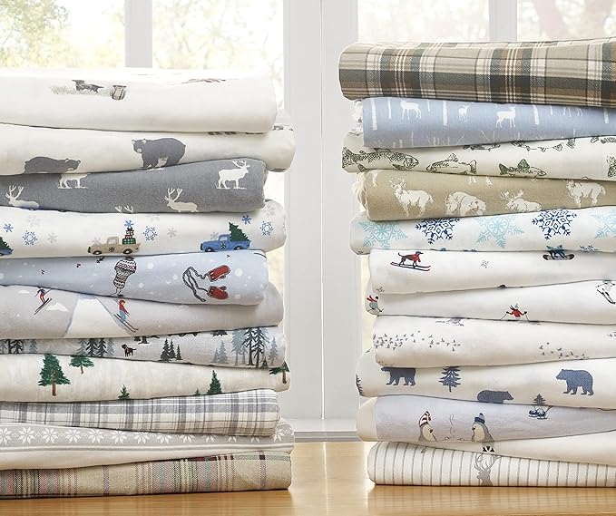 Eddie Bauer - Flannel Sheets Twin Size, Anti-Pilling & Wrinkle Resistant Cotton, Touchably Soft for All-Season Comfort - Bed Sheets with Matching Pillowcase & Fitted Sheet (Geese Meadow Yellow)