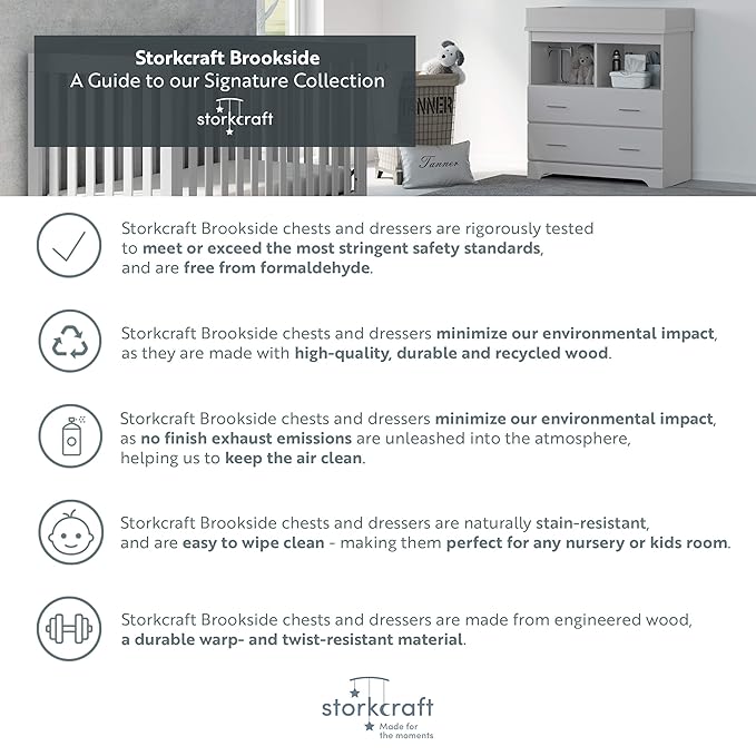 Storkcraft Brookside 4 Drawer Dresser (Gray) – GREENGUARD Gold Certified, Dresser For Nursery