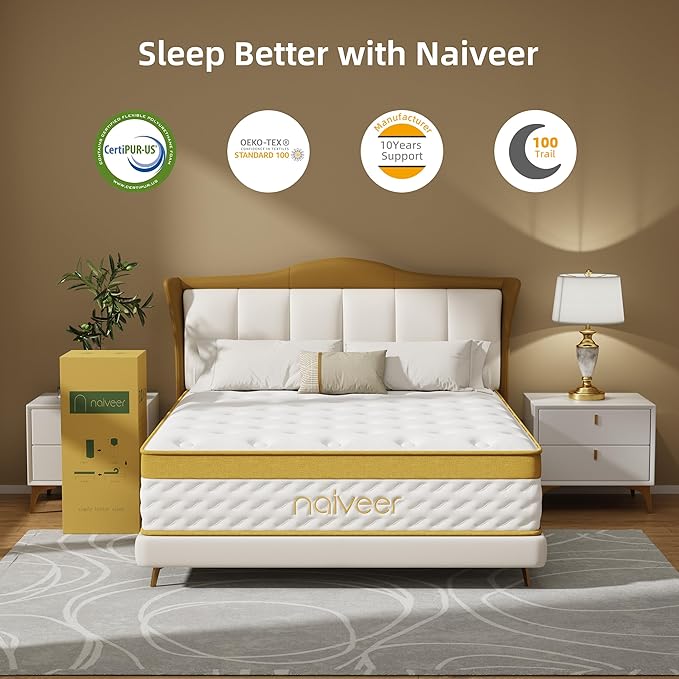 Cooling Gel King Size Mattress 10 Inch Hybrid King Mattress in a Box with Pocketed Springs Memory Foam for Back Pain & Pressure Relief with CertiPUR-US Certified Foam