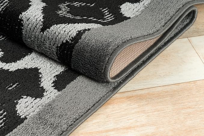 Custom Length Cut to Size Fleur de Lis Inspired Carpet Runner Rug for Hallways, Non Slip Rubber Backed, 31 inch Wide X Customized Length, Royal Grey, 31 inch X 6 feet