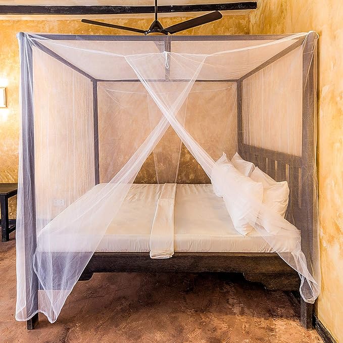 Mosquito Net for Single to King-Sized Beds – 2 Side Openings & 6 Hanging Loops – Decorative Rectangular Shape for Home & Travel – Bed Canopy Hanging Kit & Carrying Bag Included