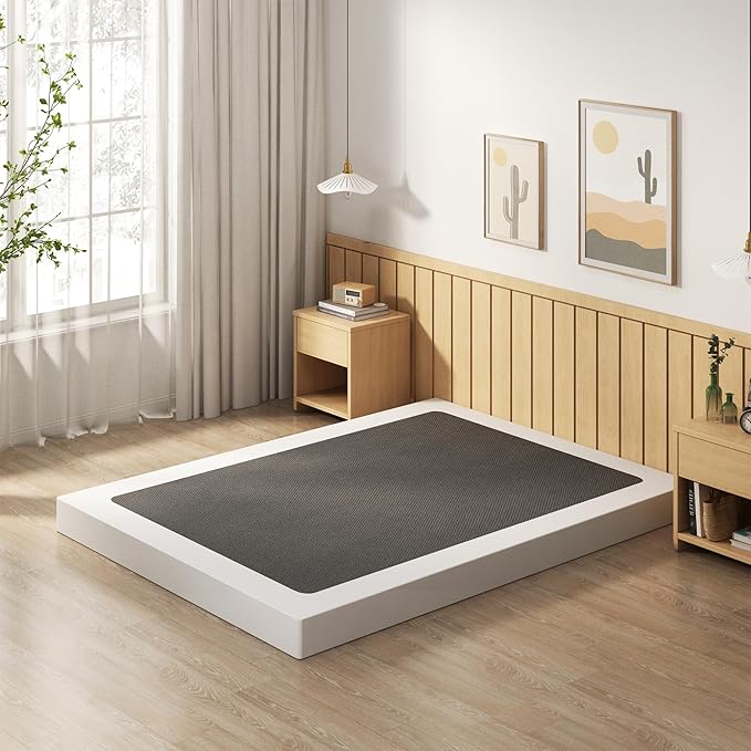 EMODA 4 Inch Full Box Spring Bed Base, 3000 LBS Heavy Duty Metal Mattress Foundation with Fabric Cover, Easy Assembly, Black