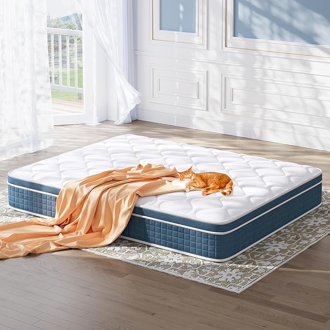 koorlian Queen Mattress 10 Inch, Hybrid Queen Bed Mattress with Individual Pocket Springs and Pressure-Relieving Memory Foam, Breathable, Medium Firm Mattress in a Box Queen Size 80"x60"x10"