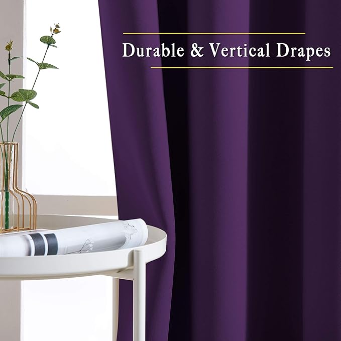 NICETOWN Royal Purple Blackout Bedroom Curtains 96 inches Long, Grommet Thermal Insulated Room Darkening Window Treatments Sound Reducing for Living Room, W46 x L96, 2 Panels