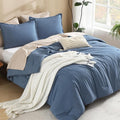 Litanika Haze Blue Comforters Oversized King Size, 3 Pieces Lightweight Solid Bedding Comforter Set, All Season Fluffy Bed Set (120x98In Comforter & 2 Pillowcases)