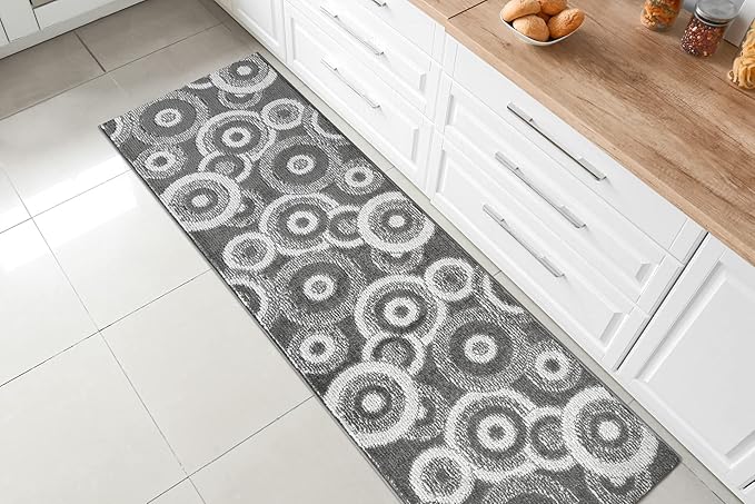 Custom Length Cut to Size Retro Modern Geometric Carpet Runner Rug for Hallways, Non Slip Rubber Backed, 31 inch Wide X Customized Length, Geo Grey, 31 inch X 4 feet, Doormat Size