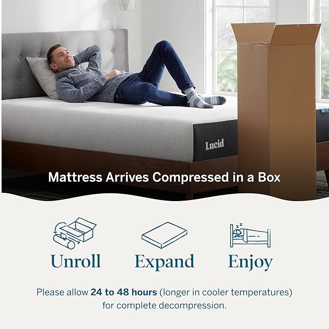 Lucid 12 Inch Memory Foam Mattress - Medium Plush Feel - Infused with Refreshing Bamboo Charcoal and Cooling Gel - Bed in a Box - Temperature Regulating - Pressure Relief - Breathable - Twin XL Size