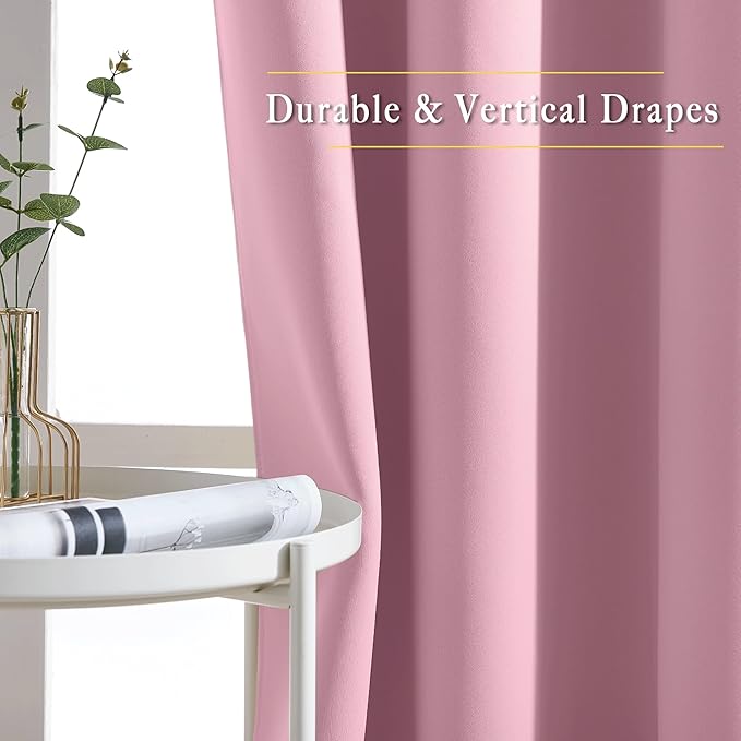 NICETOWN Blackout Curtains Panels for Bedroom - 3 Pass Microfiber Noise Reducing Thermal Insulated Solid Ring Top Blackout Window Drapes (2 Panels, 66 x 72 Inch, Crystal Pink)