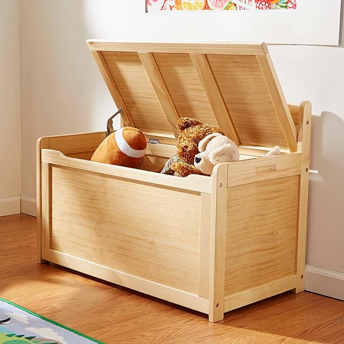 Melissa & Doug Toy Chest, Wooden Toy Storage Box with Safety-Hinged Lid, Kids Toys Storage Organizer for Playroom, Bedroom, & Montessori Classroom Furniture for Boys & Girls Ages 3+, Blonde