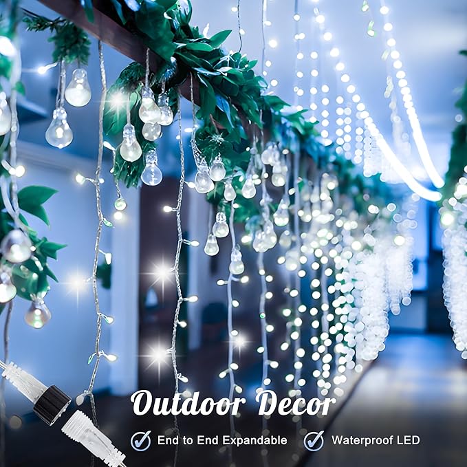 HEYFUNi 304 LED Curtain Lights Outdoor, 9.8Ft*9.8Ft Hanging String Lights Plug in with 8 Modes, Connectable Curtain Fairy Lights for Bedroom, Dorm, Christmas, Wall, Backdrop, Wedding Decor, White