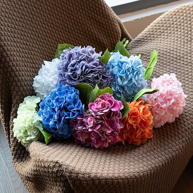 4PCS Artificial Flowers Large Hydrangeas Flowers Latex Bouquet for Wedding Bridal Office Home Party Decoration (4Pcs Light Green)