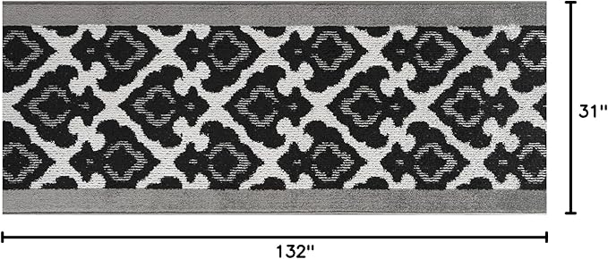 Custom Length Cut to Size Fleur de Lis Inspired Carpet Runner Rug for Hallways, Non Slip Rubber Backed, 31 inch Wide X Customized Length, Royal Grey, 31 inch X 11 feet